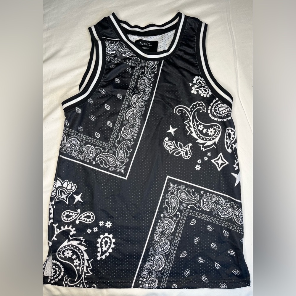 Black Bandana Paisley Print Mesh Tank